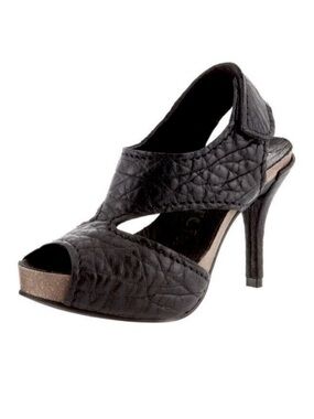 Pedro Garcia Luna Mid-Heel Slingback Sandals Soft Suede Cork Black Size 7.5